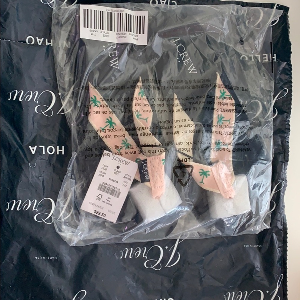 J Crew Sun Washed Pink Palms flip flops